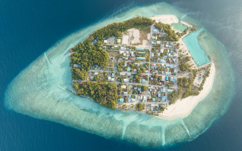 aerial view of city buildings near body of water during daytime
